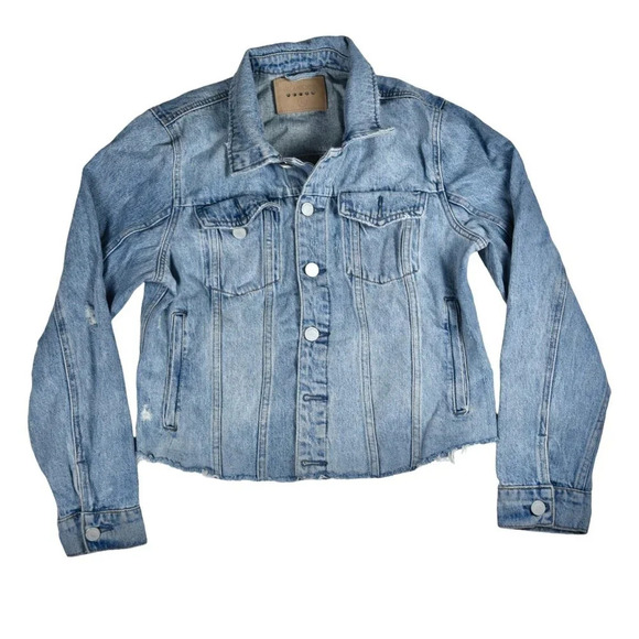 Blank NYC || Denim Jean Jacket Cropped Hem Classic Trucker Size Large - Picture 1 of 14